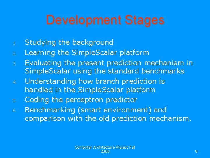 Development Stages 1. 2. 3. 4. 5. 6. Studying the background Learning the Simple.
