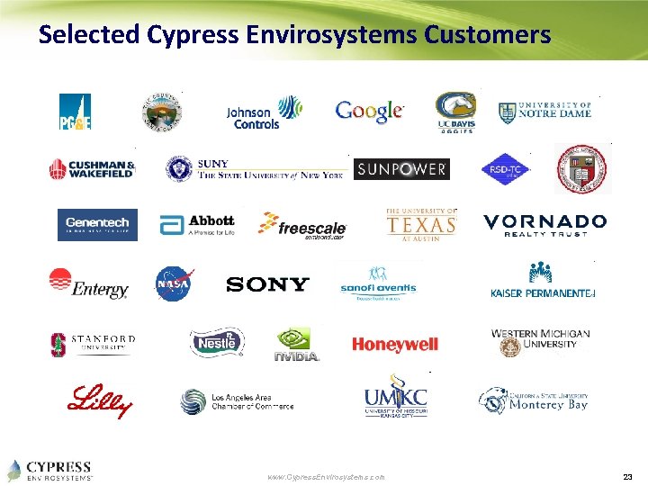 Selected Cypress Envirosystems Customers www. Cypress. Envirosystems. com 23 