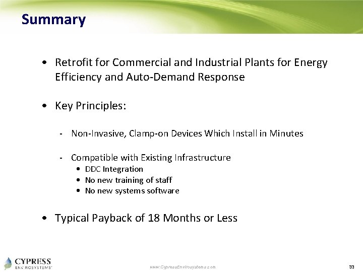 Summary • Retrofit for Commercial and Industrial Plants for Energy Efficiency and Auto-Demand Response