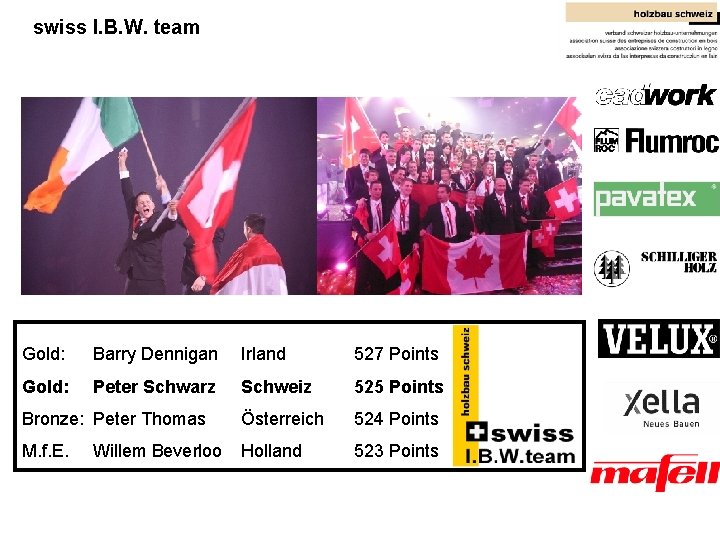 swiss I. B. W. team Architektur, Holz und Bau Gold: Barry Dennigan Irland 527