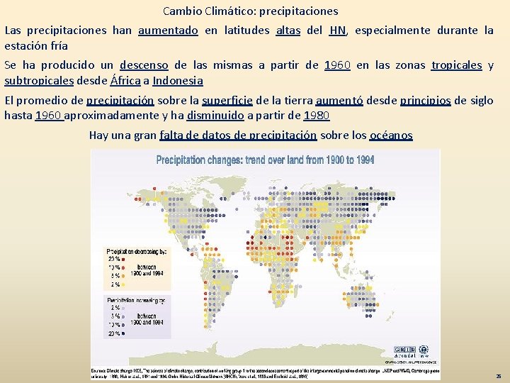 Cambio Climático: precipitaciones Las precipitaciones han aumentado en latitudes altas del HN, especialmente durante