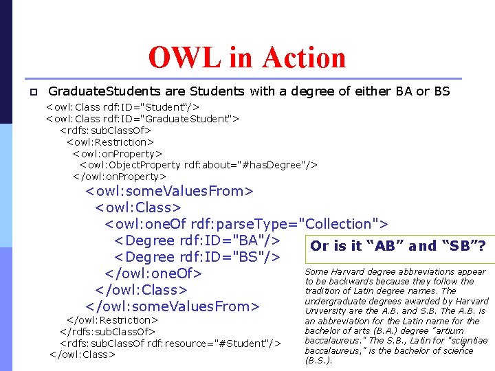 OWL in Action p Graduate. Students are Students with a degree of either BA