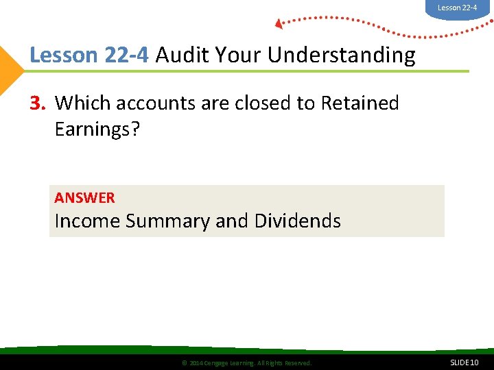 Lesson 22 -4 Audit Your Understanding 3. Which accounts are closed to Retained Earnings?