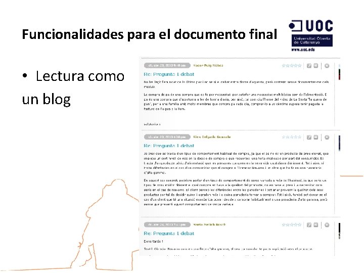 Funcionalidades para el documento final • Lectura como un blog 