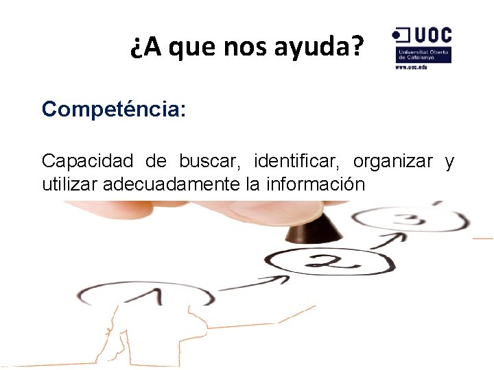 ¿A que nos ayuda? Competéncia: Capacidad de buscar, identificar, organizar y utilizar adecuadamente la