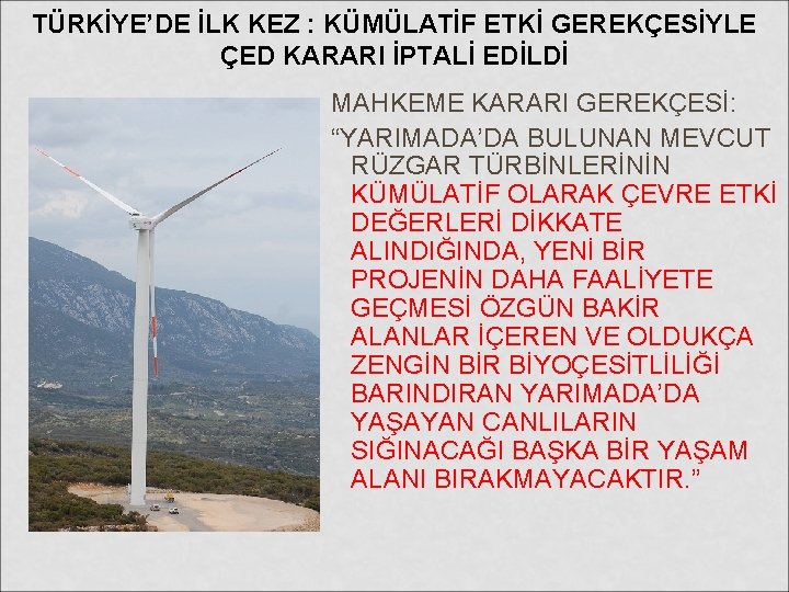 TÜRKİYE’DE İLK KEZ : KÜMÜLATİF ETKİ GEREKÇESİYLE ÇED KARARI İPTALİ EDİLDİ MAHKEME KARARI GEREKÇESİ: