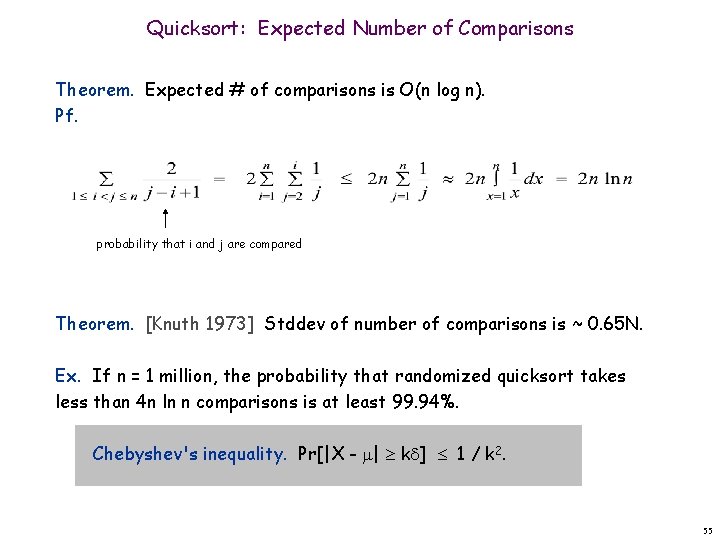 Quicksort: Expected Number of Comparisons Theorem. Expected # of comparisons is O(n log n).