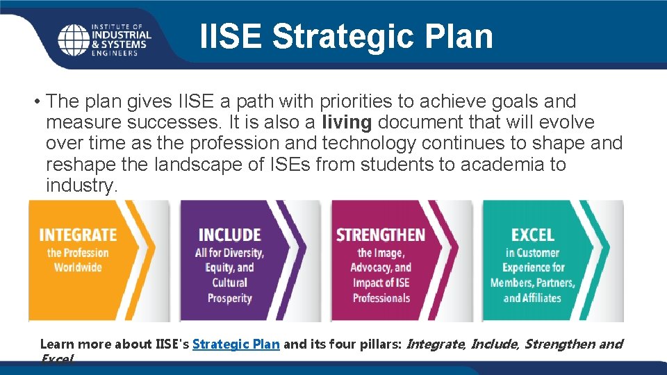 IISE Strategic Plan • The plan gives IISE a path with priorities to achieve