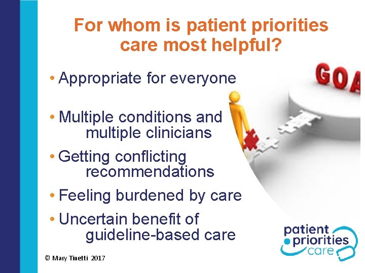 For whom is patient priorities care most helpful? • Appropriate for everyone • Multiple