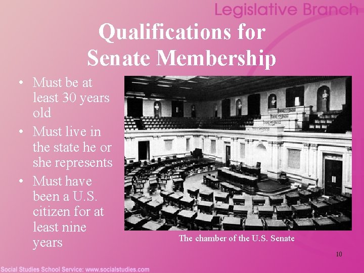 Qualifications for Senate Membership • Must be at least 30 years old • Must