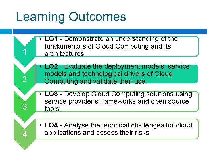 Learning Outcomes 1 • LO 1 - Demonstrate an understanding of the fundamentals of