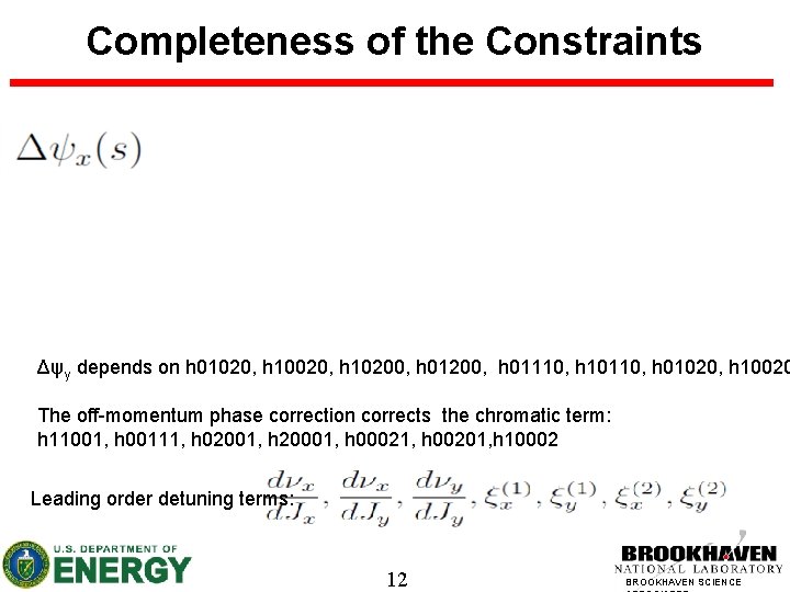 Completeness of the Constraints Δψy depends on h 01020, h 10200, h 01110, h