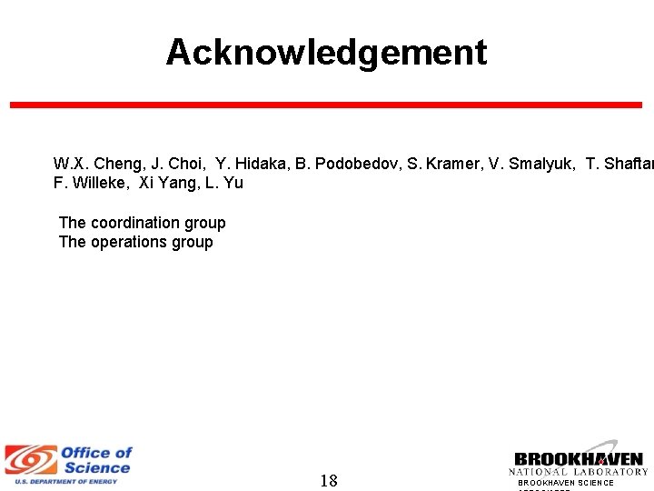 Acknowledgement W. X. Cheng, J. Choi, Y. Hidaka, B. Podobedov, S. Kramer, V. Smalyuk,