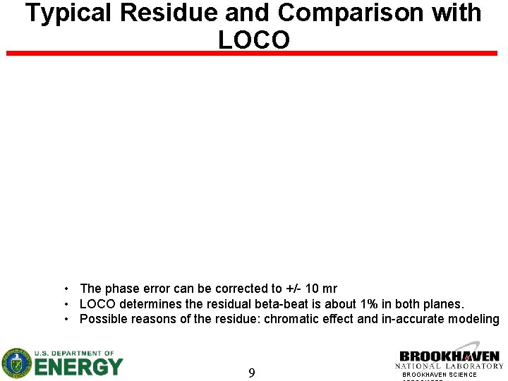 Typical Residue and Comparison with LOCO • The phase error can be corrected to