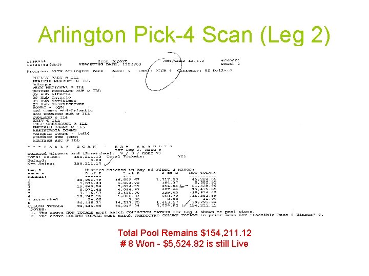 Arlington Pick-4 Scan (Leg 2) Total Pool Remains $154, 211. 12 # 8 Won