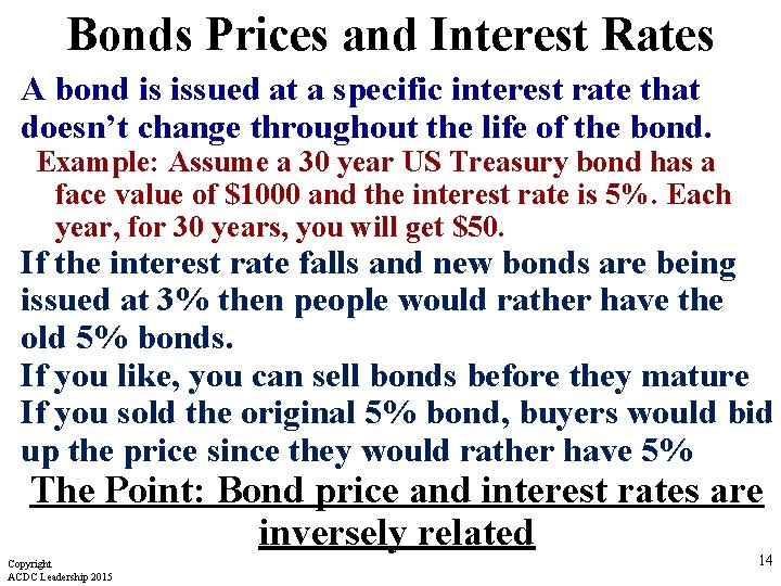 Bonds Prices and Interest Rates A bond is issued at a specific interest rate