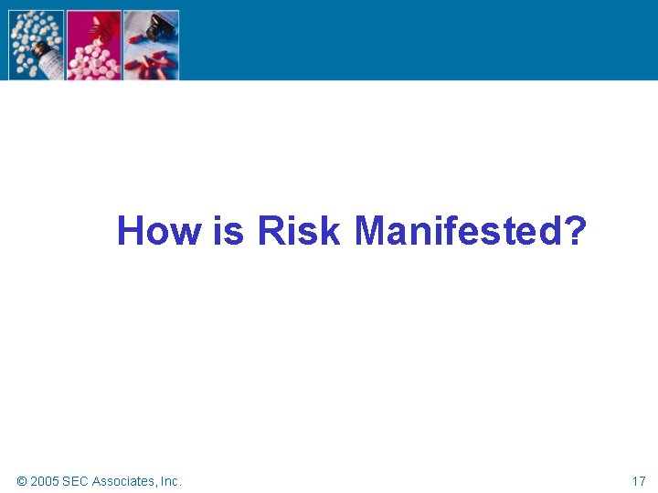 How is Risk Manifested? © 2005 SEC Associates, Inc. 17 