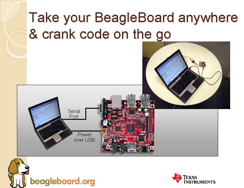 Take your Beagle. Board anywhere & crank code on the go Serial Port Power