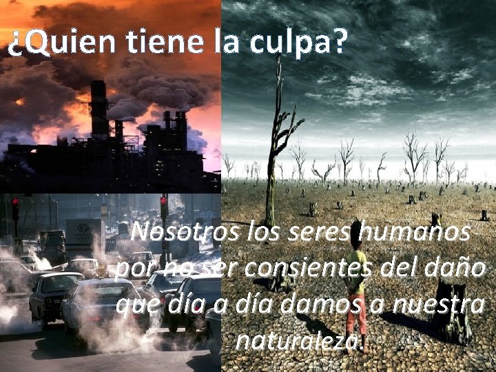 ¿Quien tiene la culpa? Nosotros los seres humanos por no ser consientes del daño