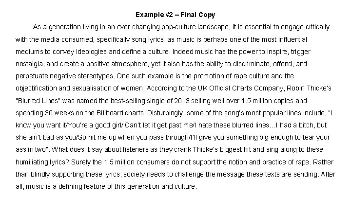 Example #2 – Final Copy As a generation living in an ever changing pop-culture