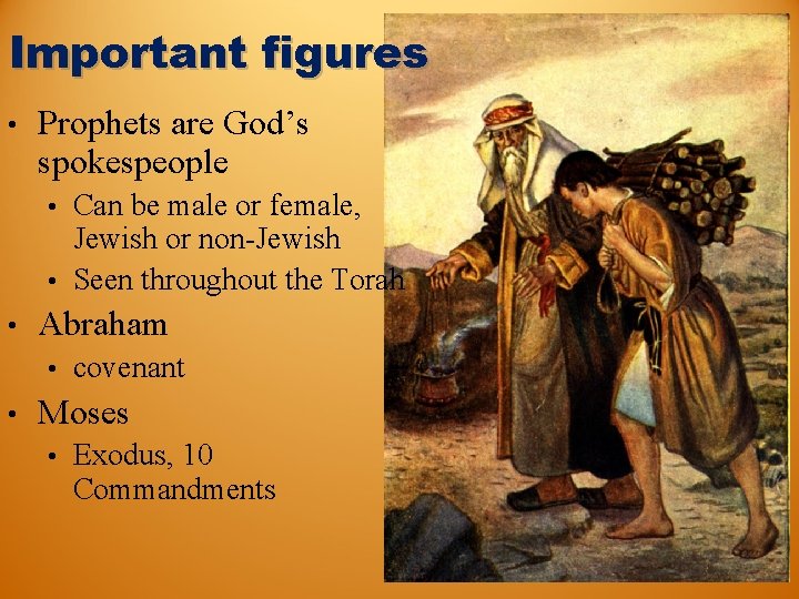 Important figures • Prophets are God’s spokespeople Can be male or female, Jewish or