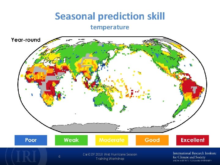 Seasonal prediction skill temperature 6 Cari. COF 2018 Wet Hurricane Season Training Workshop 