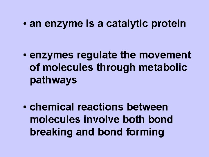  • an enzyme is a catalytic protein • enzymes regulate the movement of