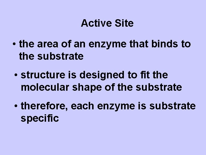 Active Site • the area of an enzyme that binds to the substrate •