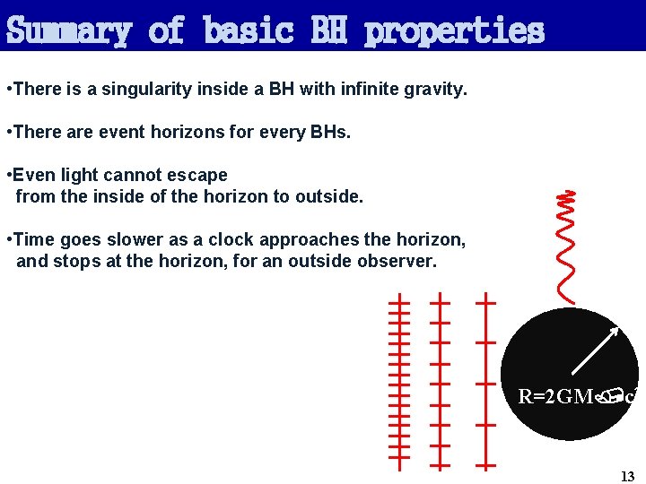 Summary of basic BH properties • There is a singularity inside a BH with