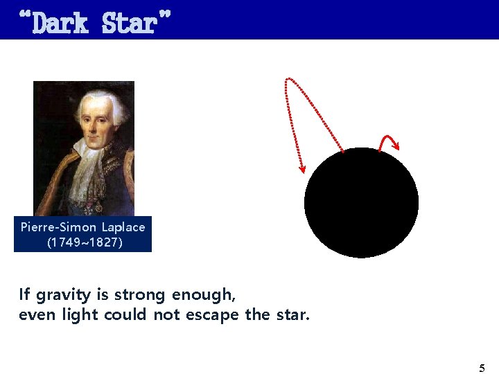 “Dark Star” Pierre-Simon Laplace (1749~1827) If gravity is strong enough, even light could not