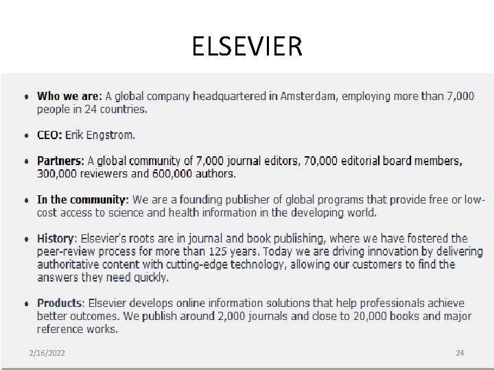 ELSEVIER 2/16/2022 24 