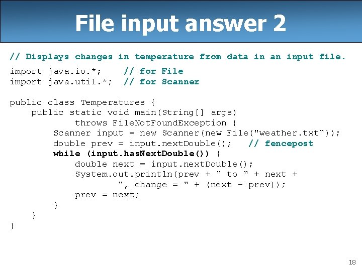 File input answer 2 // Displays changes in temperature from data in an input