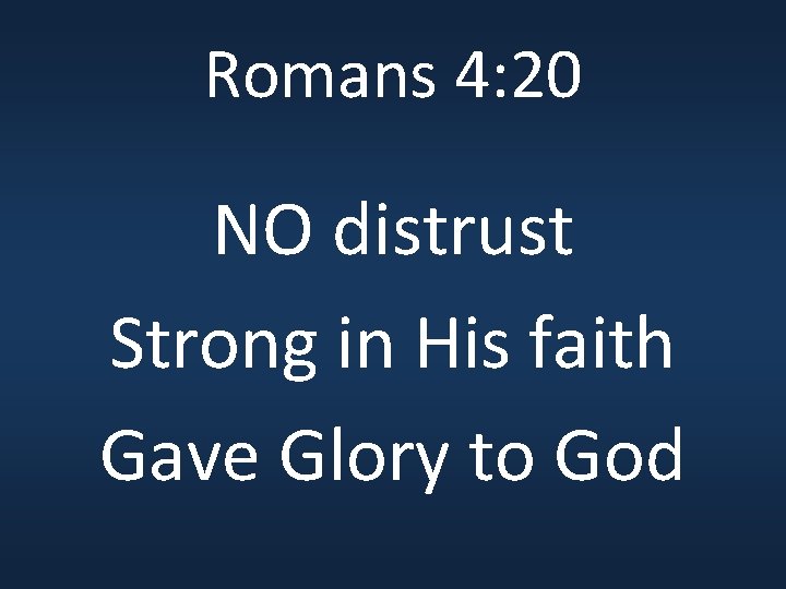 Romans 4: 20 NO distrust Strong in His faith Gave Glory to God 
