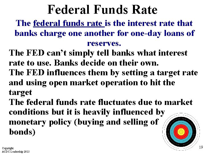 Federal Funds Rate The federal funds rate is the interest rate that banks charge