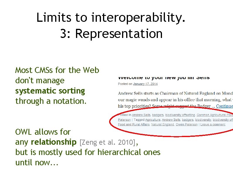 Limits to interoperability. 3: Representation Most CMSs for the Web don't manage systematic sorting