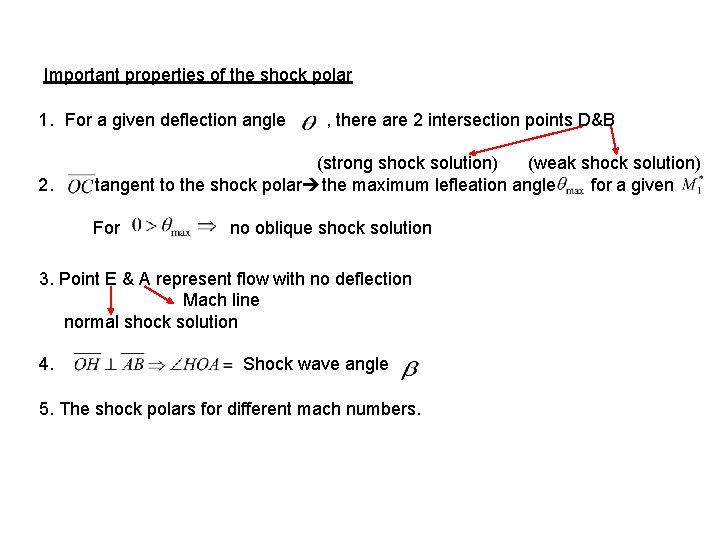 Important properties of the shock polar 1. For a given deflection angle 2. ,