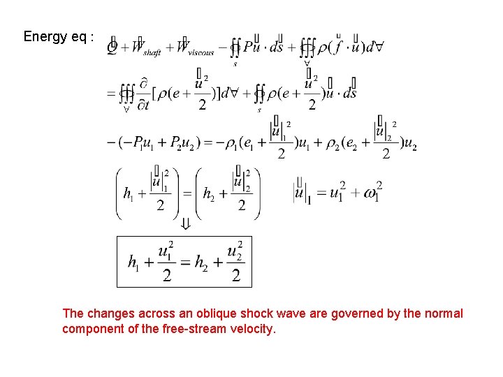 Energy eq : The changes across an oblique shock wave are governed by the