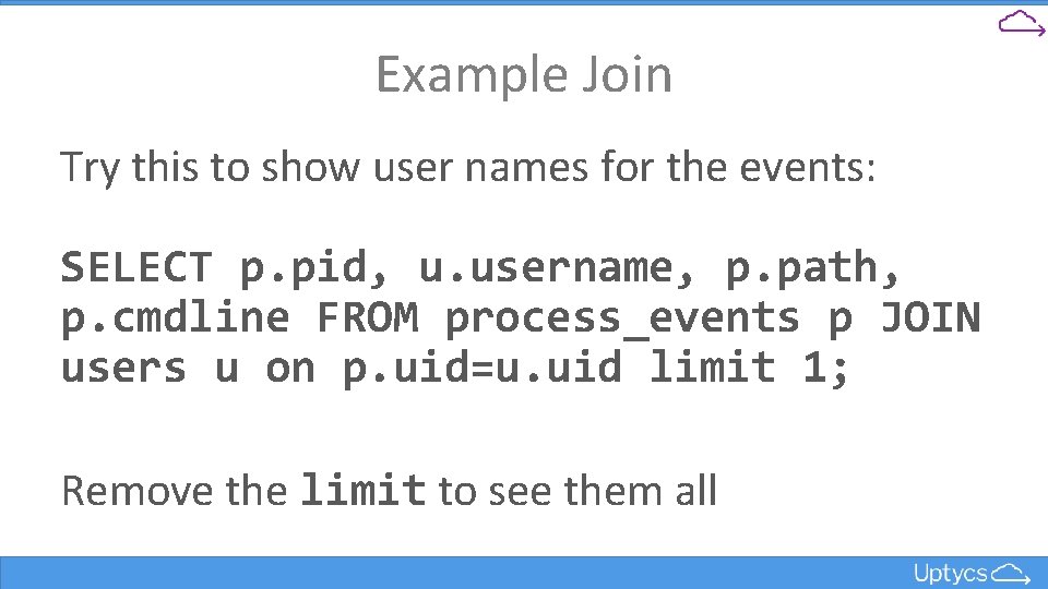 Example Join Try this to show user names for the events: SELECT p. pid,