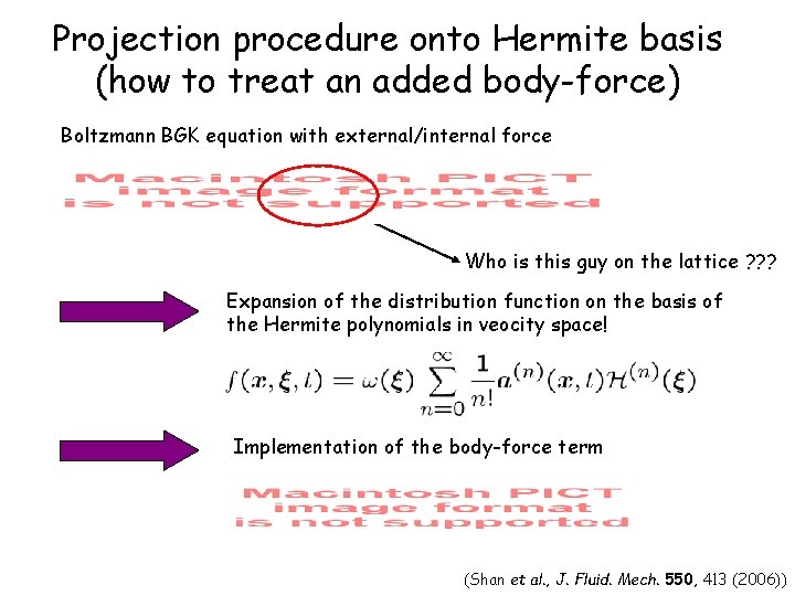 Projection procedure onto Hermite basis (how to treat an added body-force) Boltzmann BGK equation