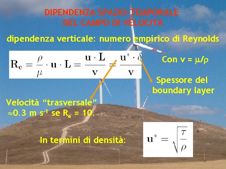 DIPENDENZA SPAZIO-TEMPORALE DEL CAMPO DI VELOCITÀ dipendenza verticale: numero empirico di Reynolds Con v