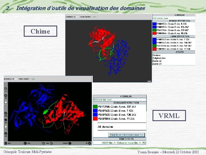 2. Intégration d’outils de visualisation des domaines Chime VRML Génopole Toulouse Midi-Pyrénées Yoann Beausse