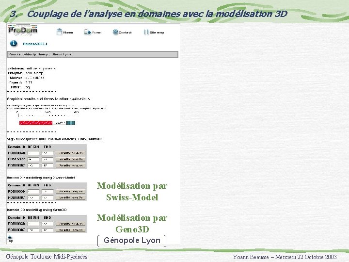 3. Couplage de l’analyse en domaines avec la modélisation 3 D Modélisation par Swiss-Model