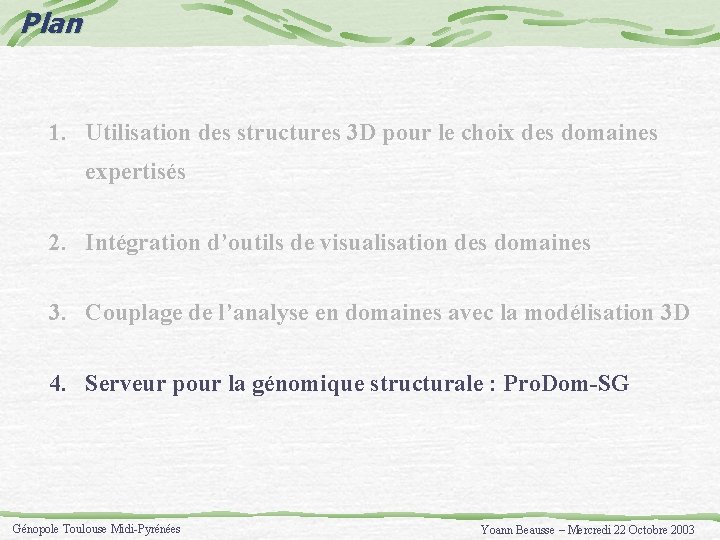 Plan 1. Utilisation des structures 3 D pour le choix des domaines expertisés 2.