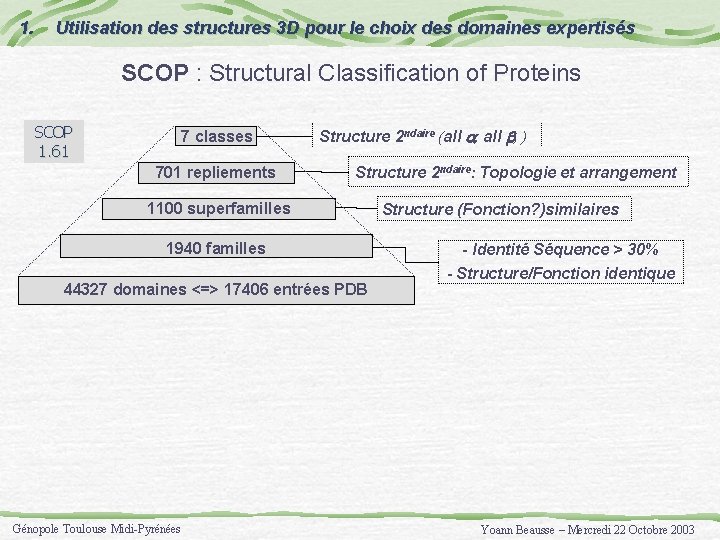 1. Utilisation des structures 3 D pour le choix des domaines expertisés SCOP :