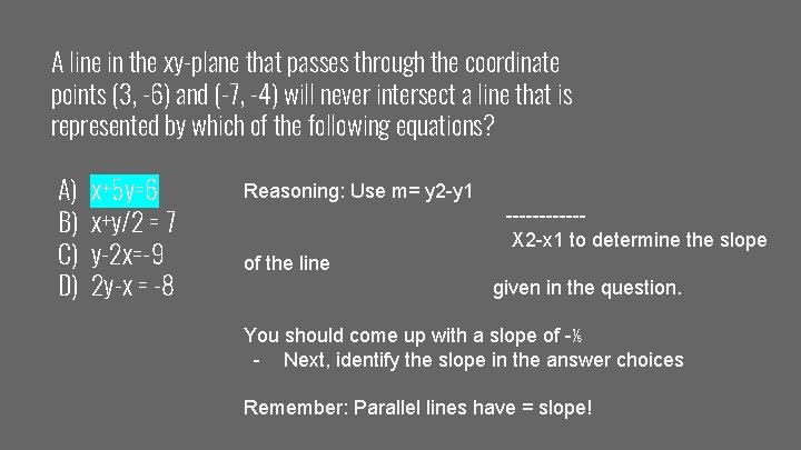 A line in the xy-plane that passes through the coordinate points (3, -6) and