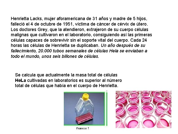 Henrietta Lacks, mujer aforamericana de 31 años y madre de 5 hijos, falleció el