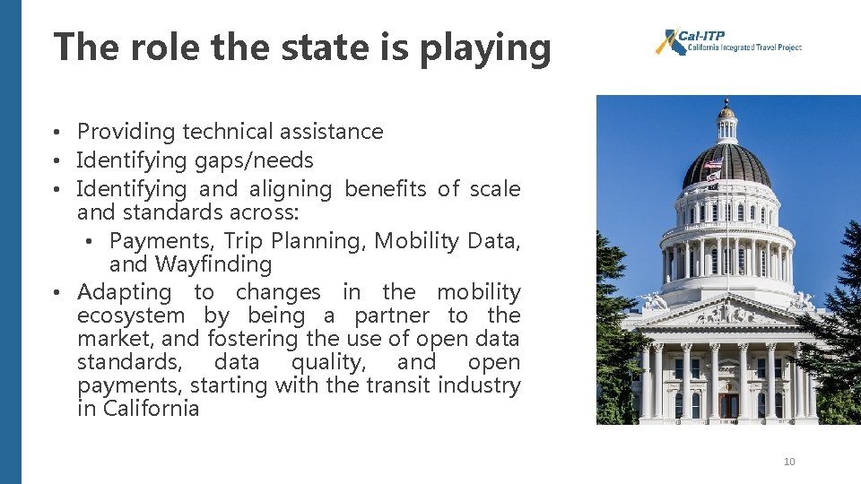 The role the state is playing • Providing technical assistance • Identifying gaps/needs •