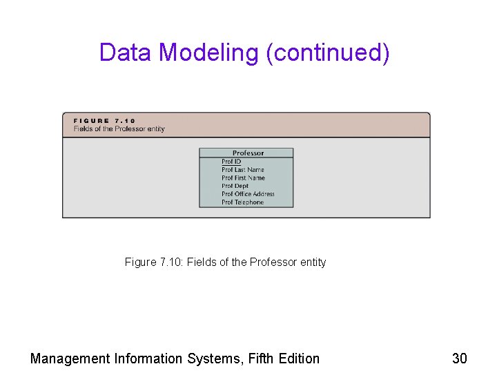 Data Modeling (continued) Figure 7. 10: Fields of the Professor entity Management Information Systems,