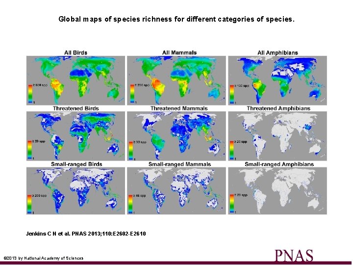 Global maps of species richness for different categories of species. Jenkins C N et