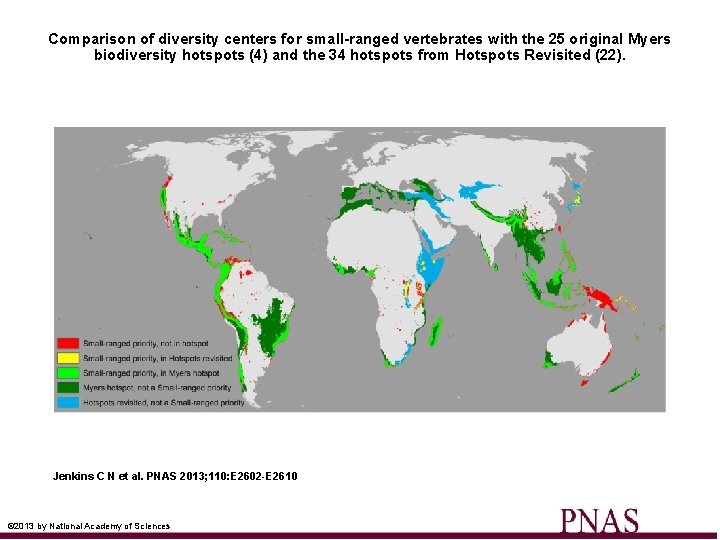 Comparison of diversity centers for small-ranged vertebrates with the 25 original Myers biodiversity hotspots